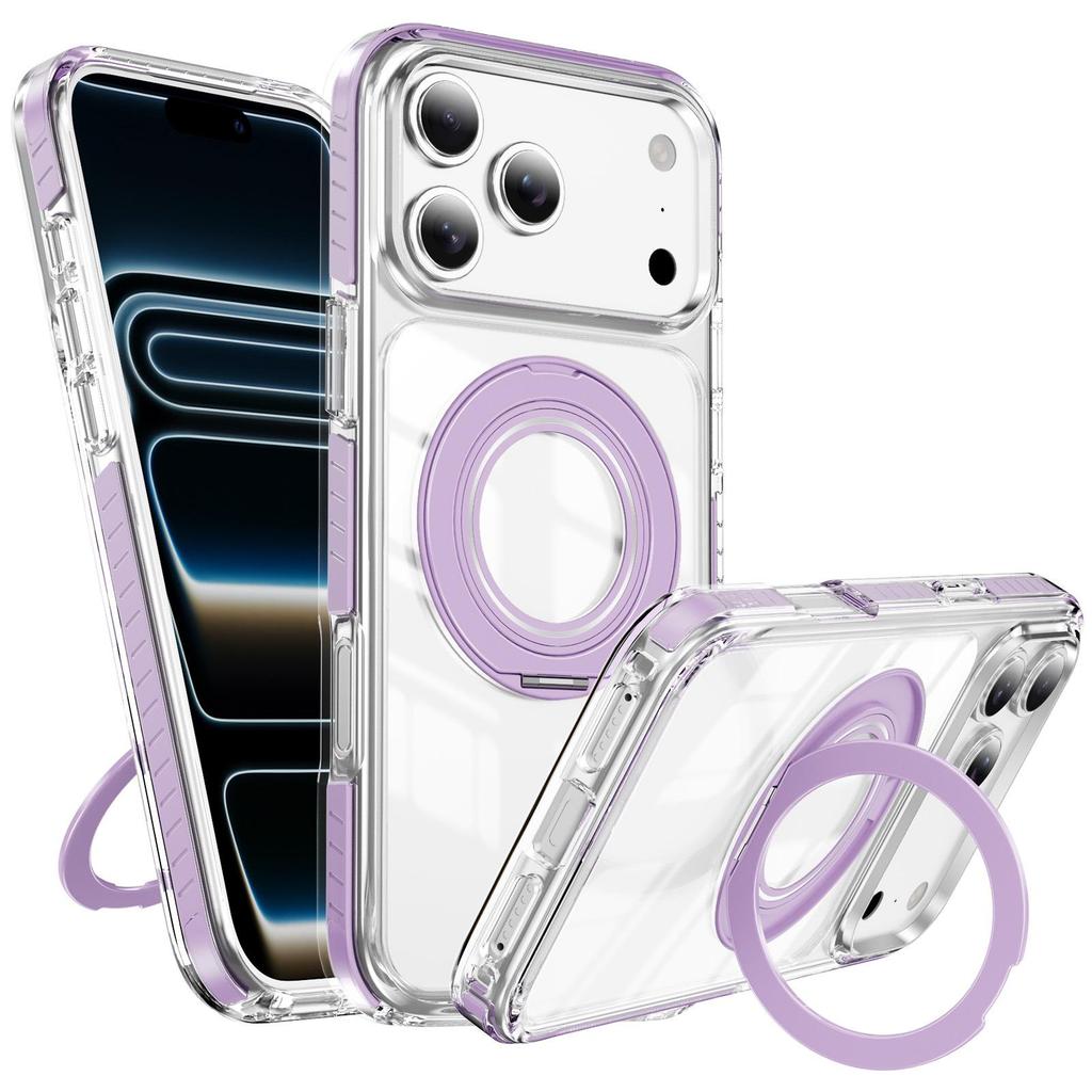Магнитный прозрачный чехол для iPhone 17 Pro Max с двухцветной вращающейся подставкой для Apple 16/15 Pro