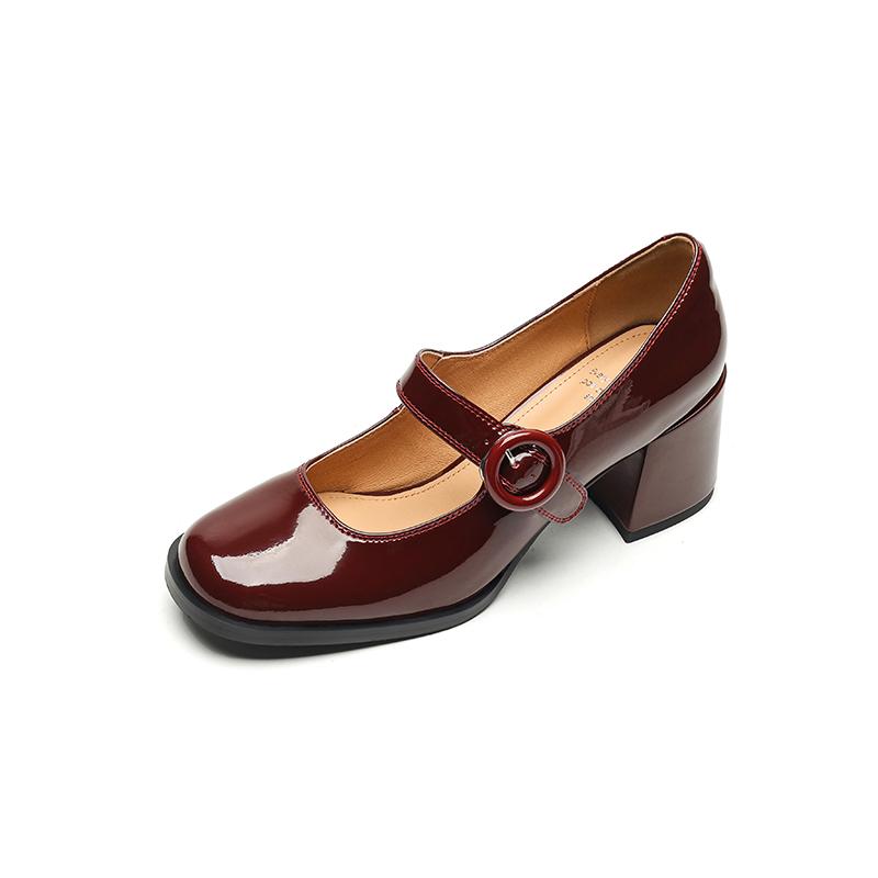 Женские туфли-лодочки на толстом каблуке, весенние лакированные туфли Мэри Джейн из натуральной кожи с круглым носком и пряжкой на ремешке, ретро-туфли для офиса, женские туфли