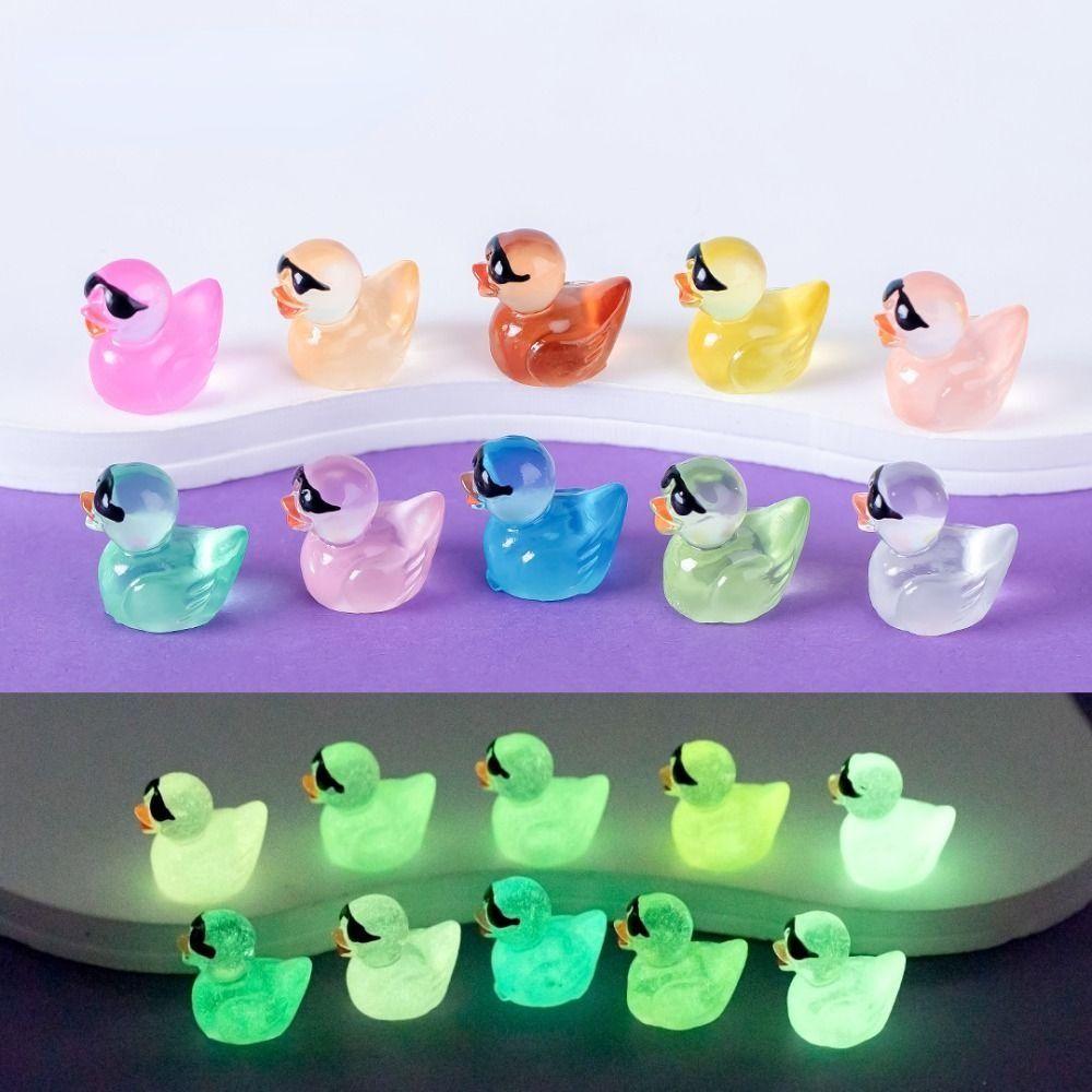 20Pcs Mini Wearing Sunglasses Duck Mix 12 Colors Resin Micro Landscape Luminous Ducks DIY Decoration Dollhouse Decoration