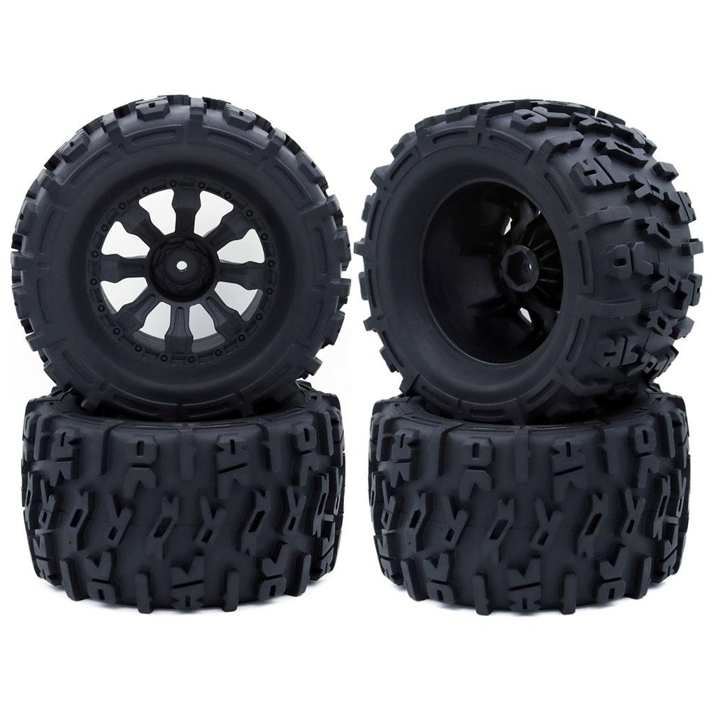 4pcs 120mm 125mm Rubber Tires 1/10 RC Monster Truck Tires and Wheel Rims 12mm Hex For RC Crawler Trxs Himoto HSP HPI Redcat