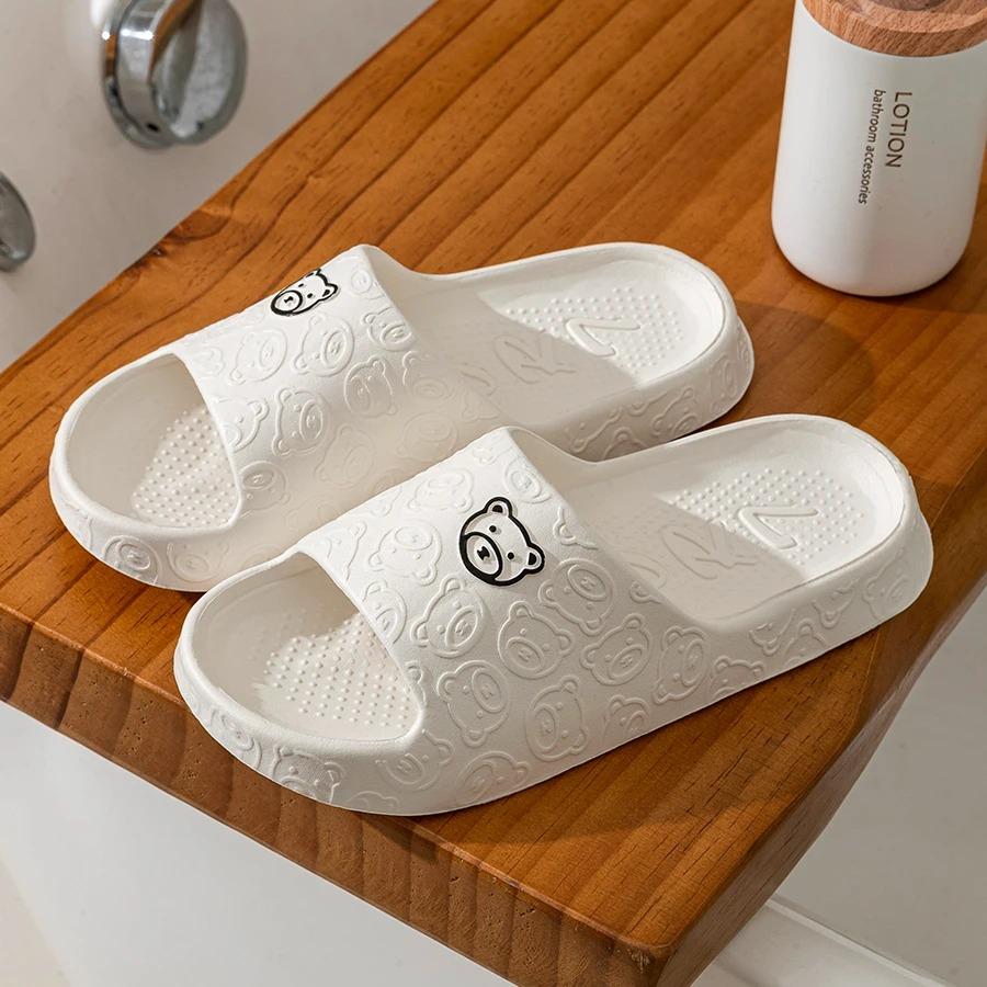 Женские повседневные тапочки, летние, милый медведь, классная ванная комната, противоскользящие тапочки, воздушная подушка, легкость, мягкая подошва, мужские туфли на плоской подошве, пара