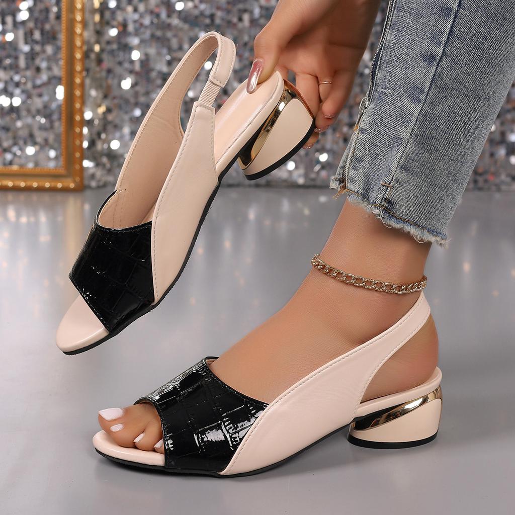 Fashion Women's Sandals 2025 Summer New Style Fish Mouth Splicing Mid Root One Word Buckle North American Style Sandals