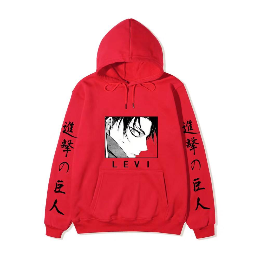 Anime Attack on Titan Levi Ackerman Hoodie, Double Sleeve Japanese Text Print Pullover Sweatshirt Long Sleeve Streetwear for Men Women