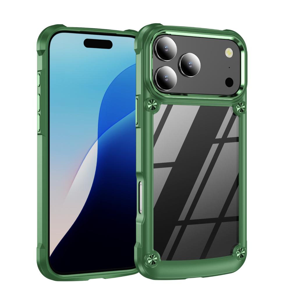 Металлический Чехол-Броня с Рамкой для Камеры для iPhone 17 16 15 14 13 12 11 Pro Max Air Plus Прозрачный Жесткий Акриловый Ударопрочный Чехол