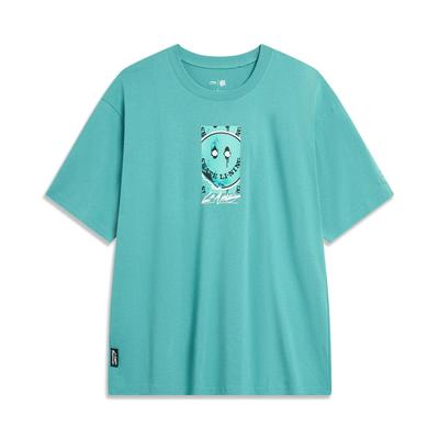 Li Ning X OG_Slick Collaboration Skateboard Series Graphic Print Sweat Absorbing Loose Short Sleeve T Shirts Unisex Frosted-Green AHST481-6
