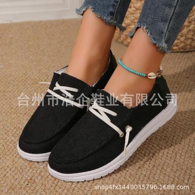 Весенние новые парусиновые туфли большого размера женские удобные на плоской подошве на шнуровке женские повседневные туфли