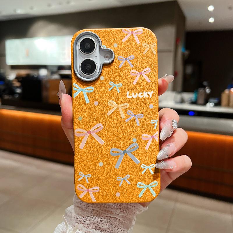 Leather Texture Colorful Bowknot Patterned Phone Case for iPhone 16 Pro 15 14 Plus 13 12 Pro Max 11 Shockproof Soft Tpu Slim Matte Case Cover