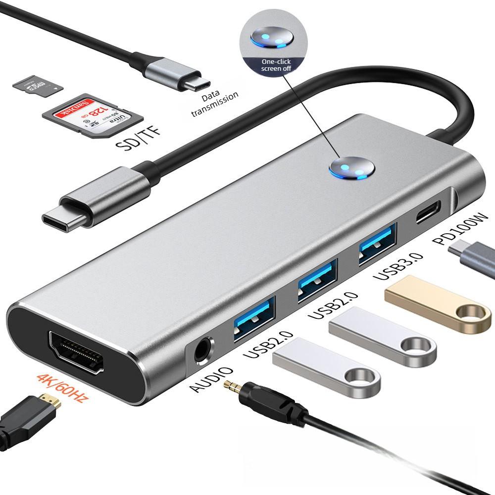 Док-станция Type-C (HUB), USB-конвертер с отключением экрана в один клик, 4K Высококачественное проецирование экрана, Мультиинтерфейсный для ноутбука