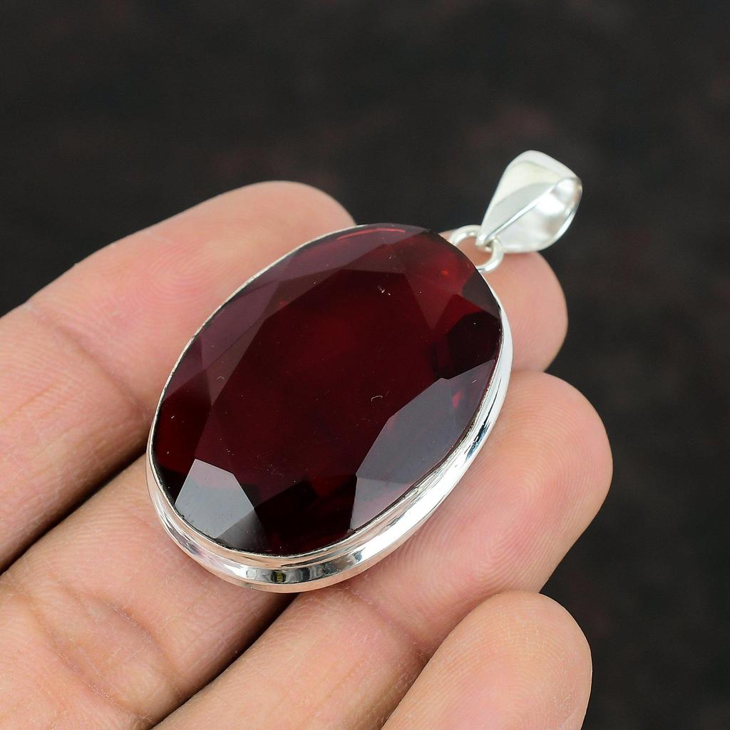 Faceted Mozambique Garnet Pendant Gemstone Handmade Jewelry 925 Sterling Silver Pendant Handmade Boho Pendant Antique Pendant Gifts For Mom