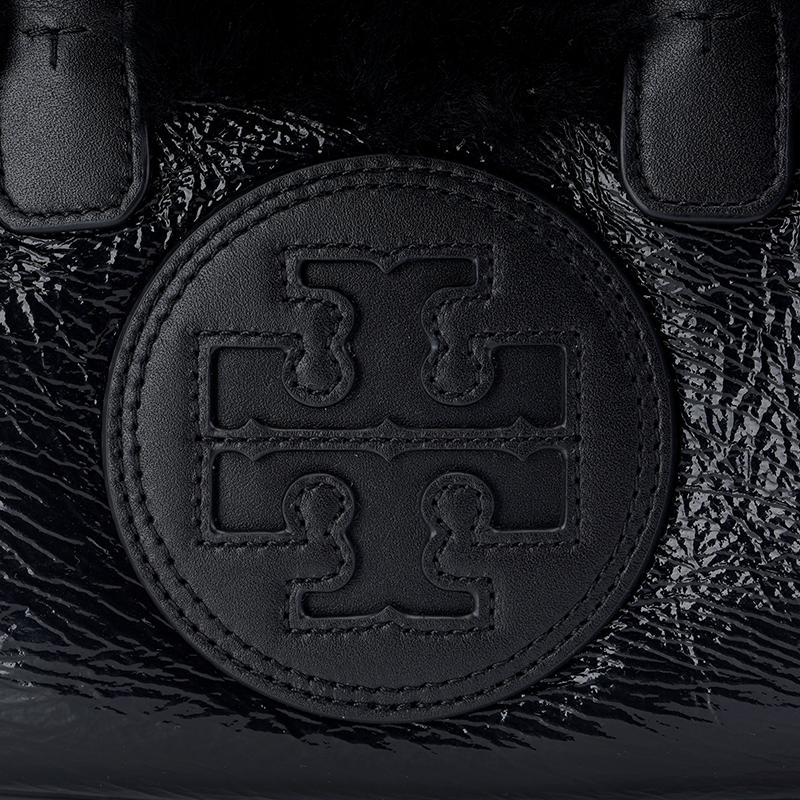 TORY BURCH Ella 18 adjustable and removable shoulder strap with snap button closure, shearling and patent leather trim, Tote bag, Tote bag, 142707-001