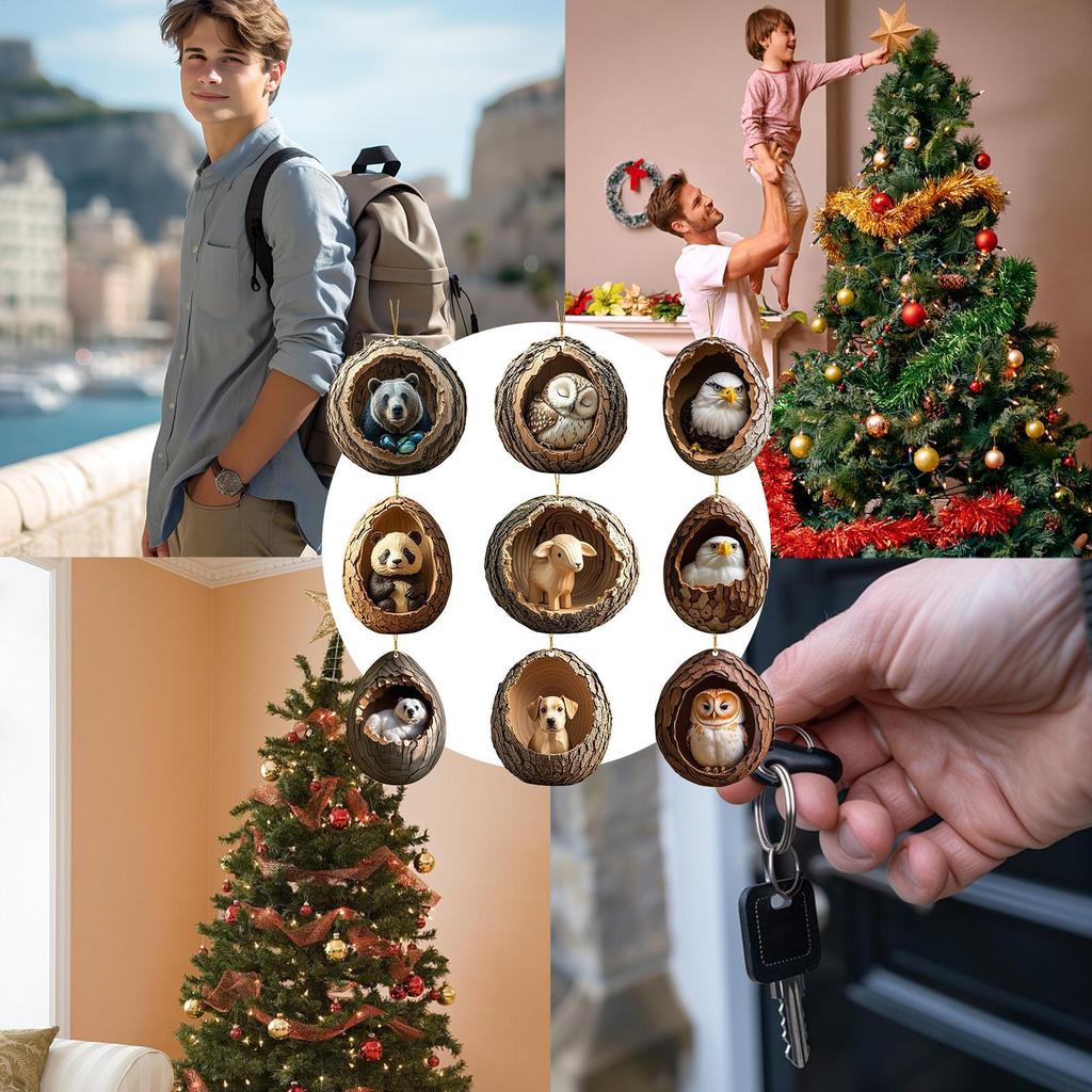 Animal Christmas Tree Ornaments 2D Flat Acrylic Hangable Animal Pendant For Christmas Tree Decorations 9 Pieces Hangable