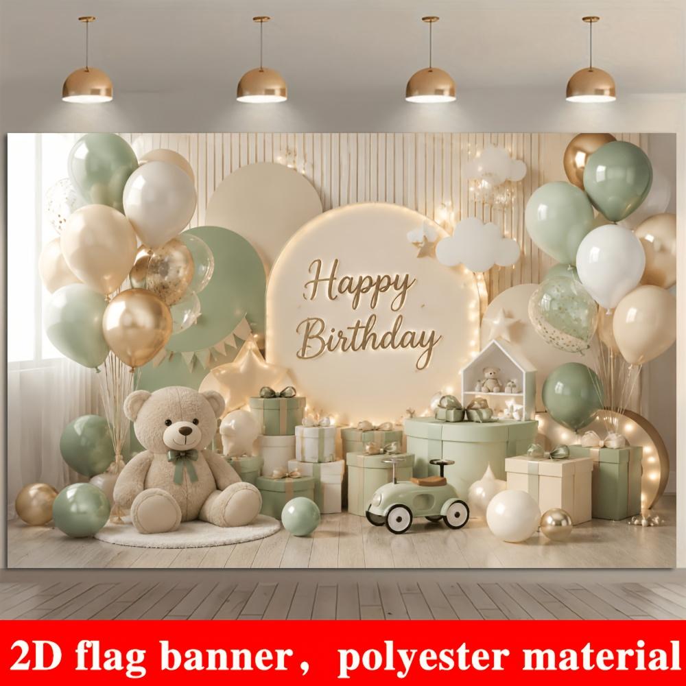 1 piece of 2D flag birthday happy theme background fabric. The teddy bear theme is made of polyester material.