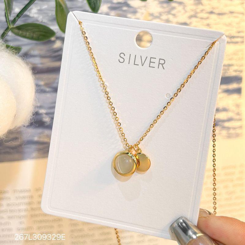 Ожерелье из стерлингового серебра S925, женский простой темперамент, подвеска из камня кошачий глаз, цепочка на ключицу, цепочка на шею