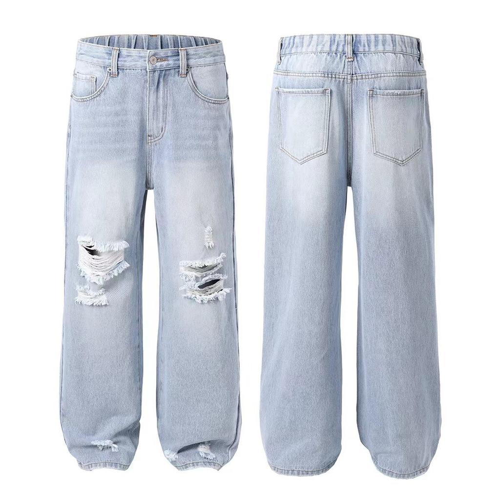 Women's High Waist Washed Women's Jeans Fashionable Versatile Straight Leg Pants