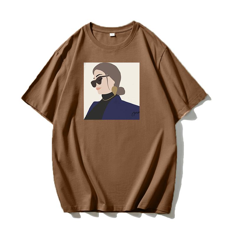 Shellsuning Личность Женская футболка из 100% хлопка с принтом Новые летние короткие базовые футболки большого размера с круглым вырезом Женская мода Уличная одежда Топы Harsuku