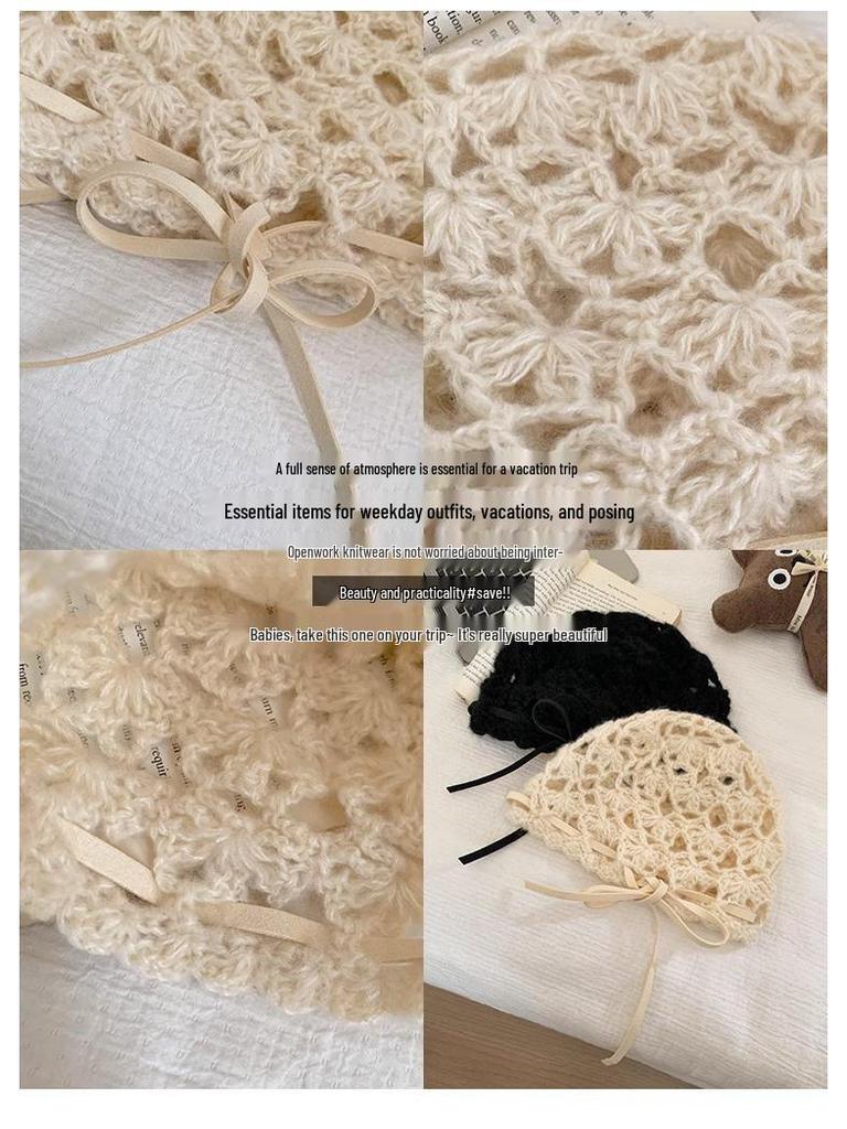 Женская дышащая вязаная крючком ажурная шапочка в корейском стиле - летняя, тонкая и универсальная