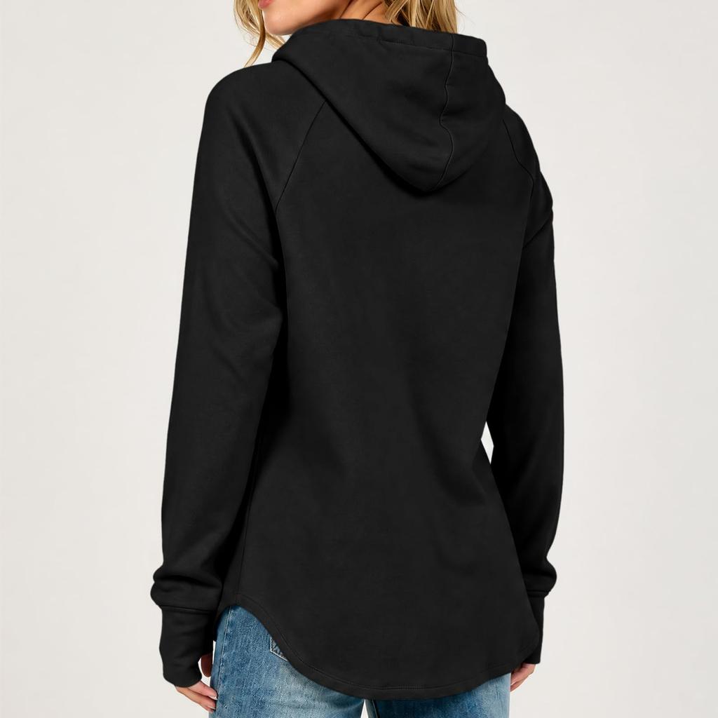 Женский удлиненный топ с капюшоном, свободного кроя, с длинным рукавом