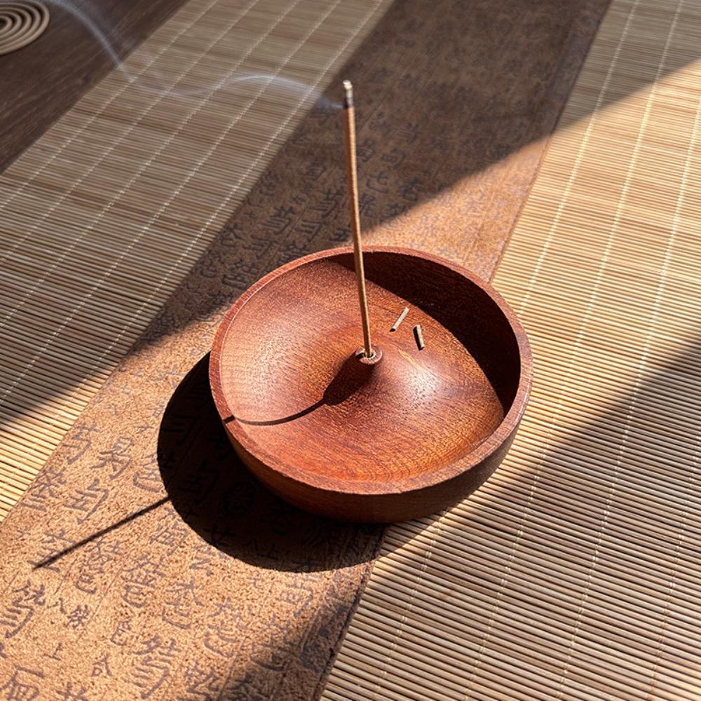 1PC Solid Walnut Incense Burner North American Style Wood Handmade Round Tea Ceremony Agarwood Holder Backflow Incense Burner