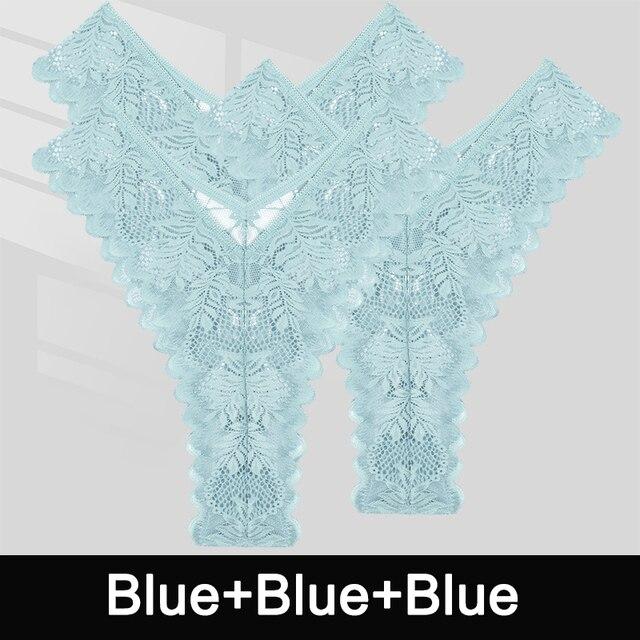 FINTOO 3PCS/Set Sexy V Waist Floral Lace Women Panties Perspective Underwear Thongs Brazilian Briefs Lingerie Comfort Female Underpants