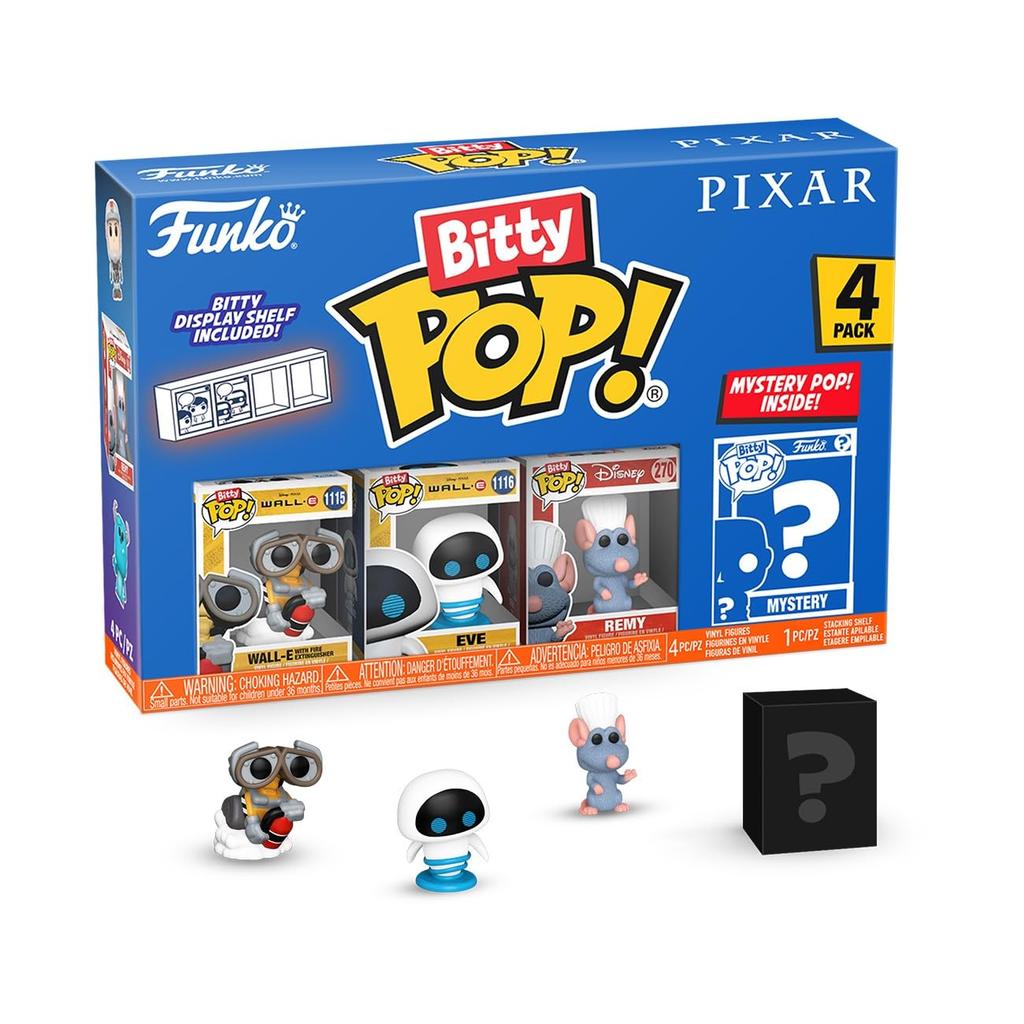Funko Pop Pixar Mini Collectible Toys and Mystery Chase Figures May Surprise Mystery Minifigure Inch Pixar Collection Bitty 4-Pack - Wall-E, EVE,