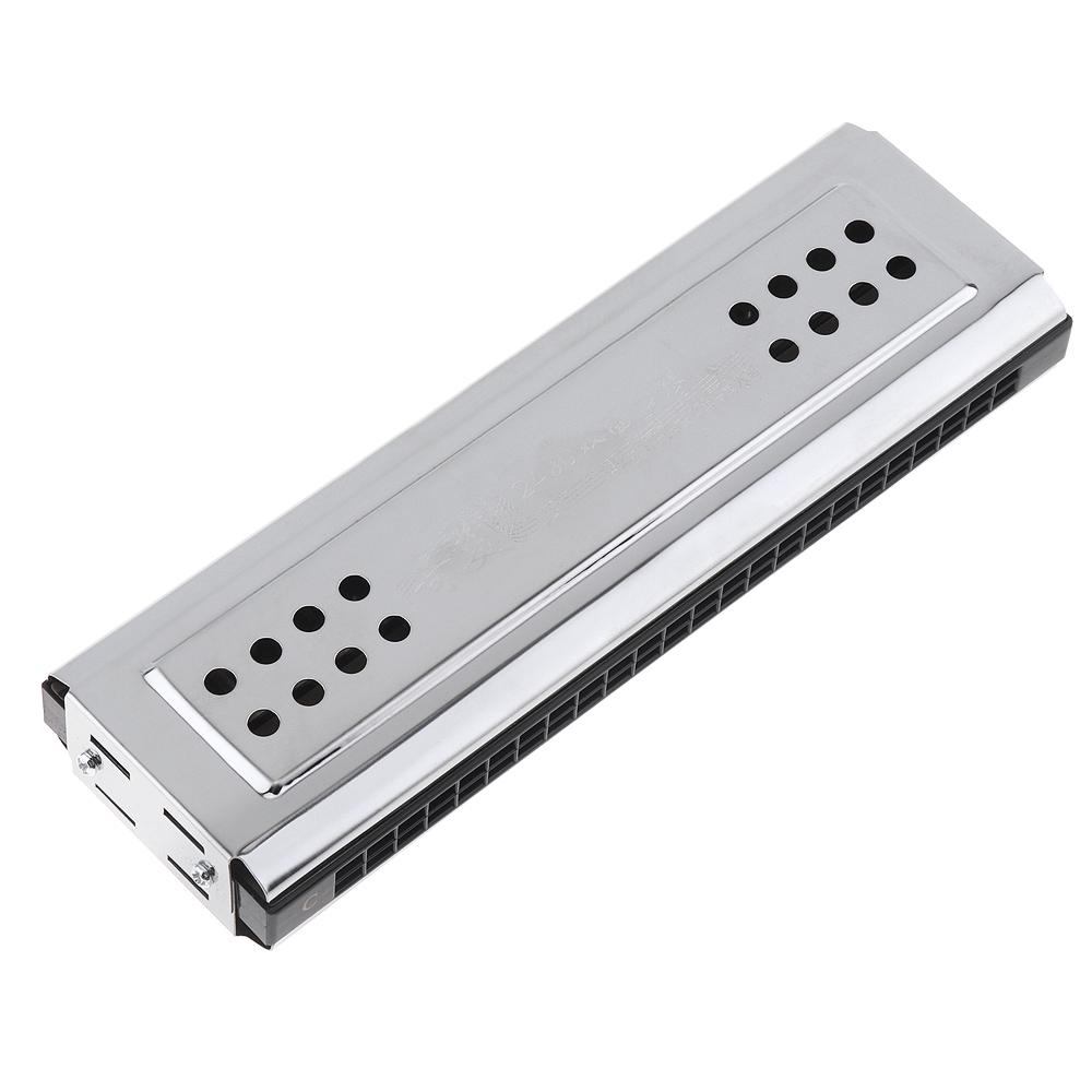 Professional 24 Holes Key Of C&G Silver Double-side Tremolo Harmonica for Beginners