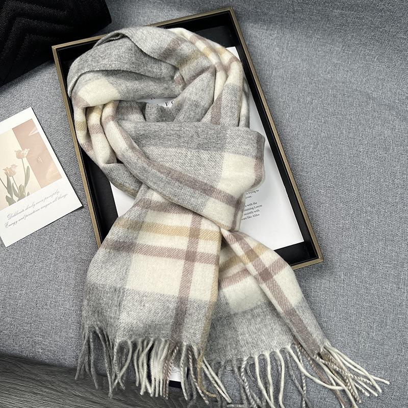 High Quality 100% Wool Scarf Winter Autumn Women Men Pure Wool Scaves Women's New British Style Warm Muffler Female Cold Day