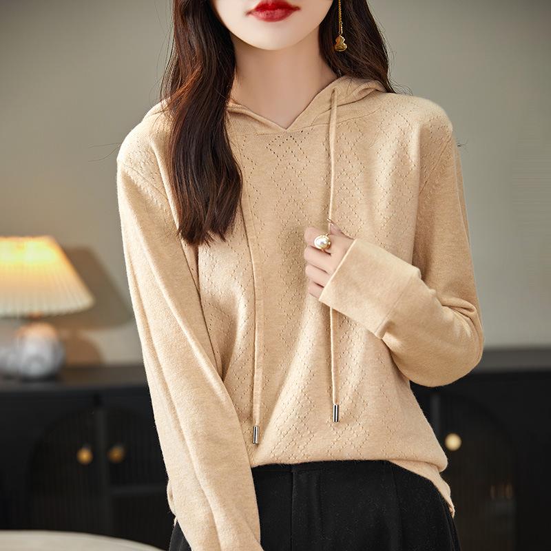 2024 Autumn Women's Knit Hoodie Pullover & Cardigan Sweater Loose Top