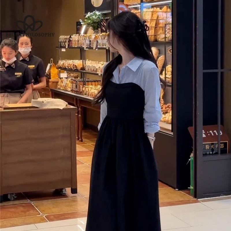 Платье с длинными рукавами и отворотами, женское, ранняя весна, новое, обтягивающее, утягивающее платье-рубашка, шикарное длинное платье в гонконгском стиле