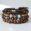 Набор браслетов в богемном стиле ручной работы из бисера «Дерево мира» - 5 штук на эластичной резинке, мужские деревянные бусины