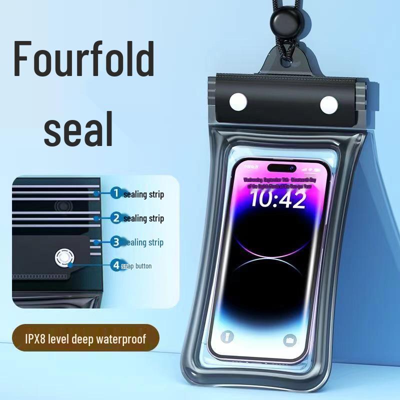 Triple-Fold Waterproof Phone Pouch with Touch Screen & Photo Capability for Swimming, Rafting, Diving – Universal Fit.