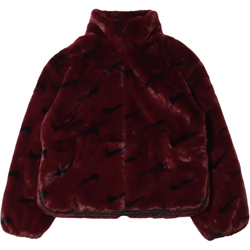 Nike Womens Printed Faux Fur Jacket (Asia Sizing) Burgundy Crush Women Streetwear DQ6843-652