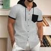 Мужская летняя футболка с капюшоном, короткий рукав, застежка на пуговицы, нагрудный карман, вафельный цветной блок, повседневная футболка с капюшоном для спортзала, уличная одежда