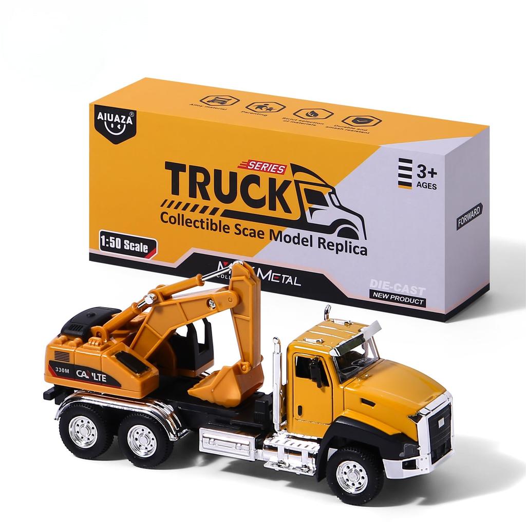 AIUAZA Scale Diecast Engineering Construction Dump Alloy Collectible Model Open Door Toy 1/50 Vehicle, Truck, Excavator, Mixer, Car, Boy's Pull-Back