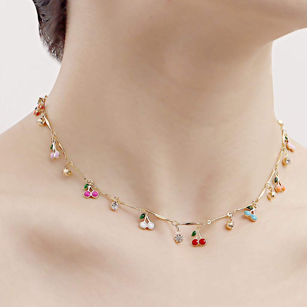 ins colorful drip cherry zircon pendant necklace Spice girl choker explosive item necklace