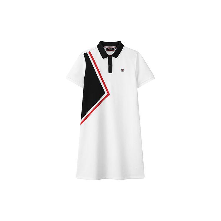 Fila Платье женское повседневное с воротником поло, модное, спортивное, дышащее, с коротким рукавом, цветной блок, стандартный белый F11W121324F-WT