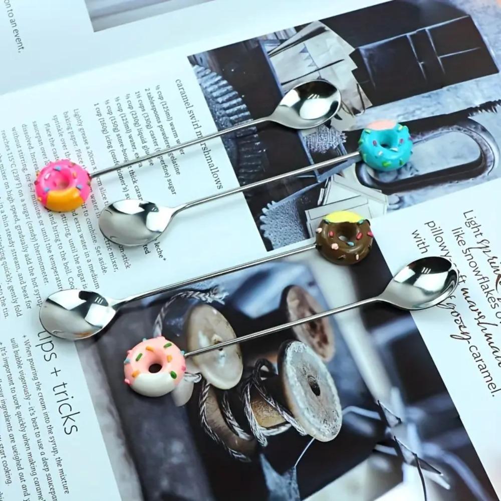 Adorable Coffee Spoons Stainless Steel Salad Mixing Spoon Cute Donut Spoon Dessert Stirring
