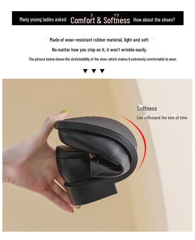 Женские черные кожаные мокасины в британском стиле — мягкая подошва, средний каблук, плоская рабочая обувь на осень 2025 г.