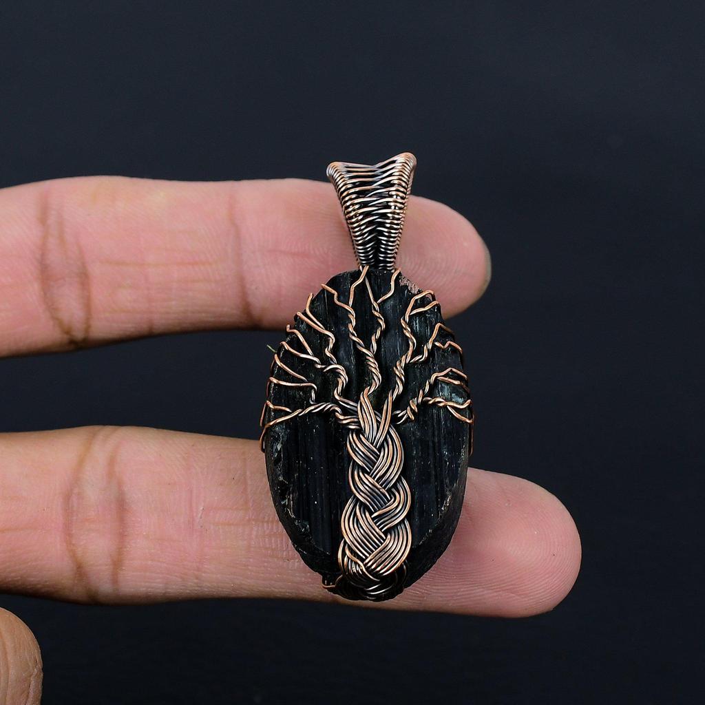 Древо жизни, черный турмалин, драгоценный камень, чистая медная проволока, ювелирная подвеска ручной работы