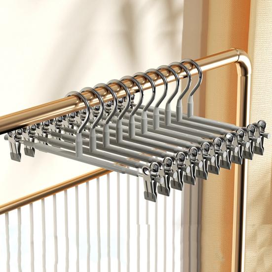 8Pcs Trouser Hangers Adjustable Non-Slip Space Saving with Rubber Coating Strong Chrome Clothes Hangers
