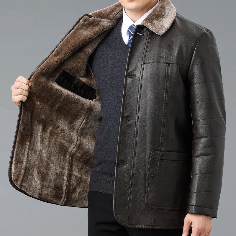 Зимняя меховая куртка из натуральной кожи для людей среднего и пожилого возраста, мужская куртка из натуральной овчины, утолщенная кожаная куртка, пальто, верх