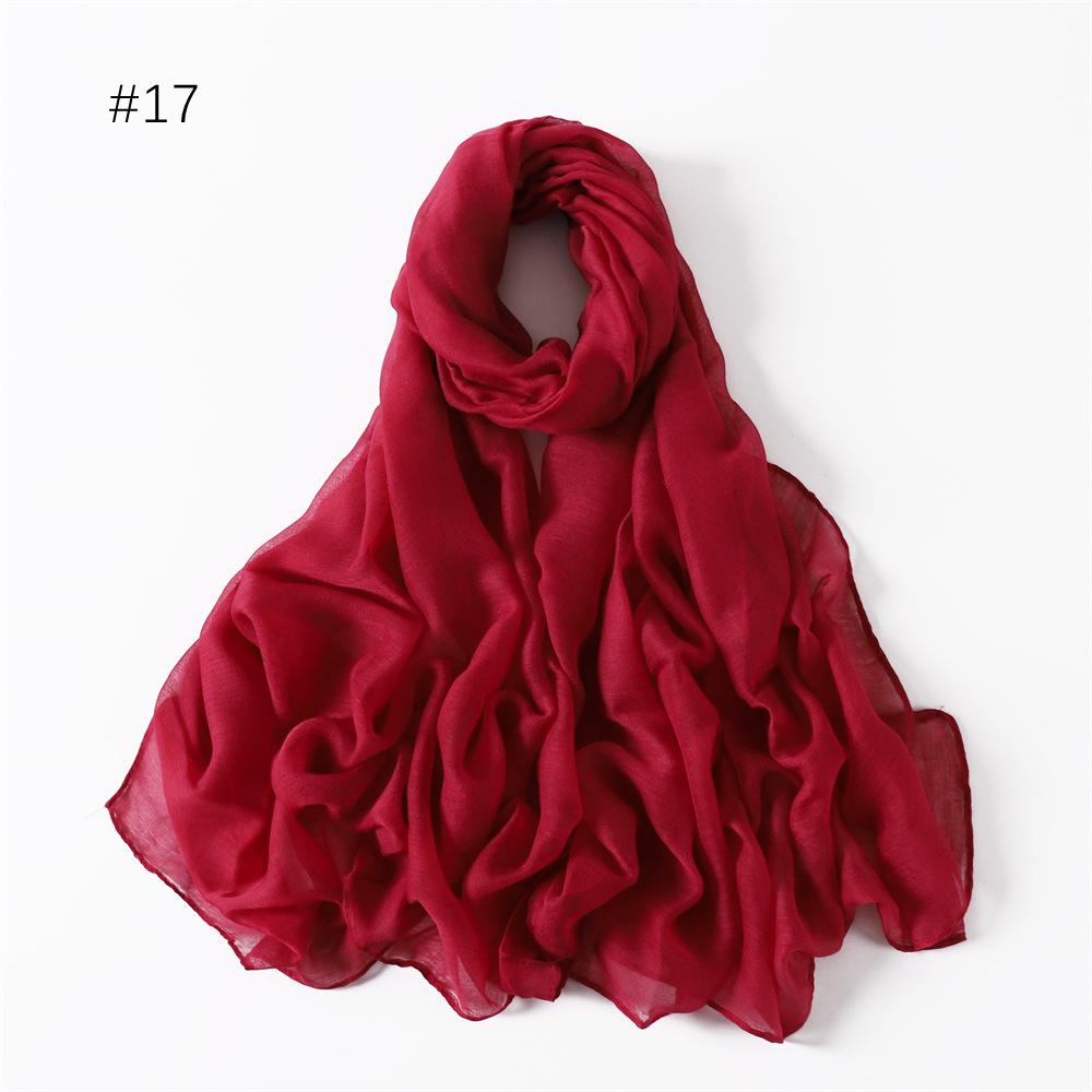 Women's Classic Bali Yarn Cotton-Linen Scarf: Breathable, Thin, Soft, Silk-Like, Solid Color.