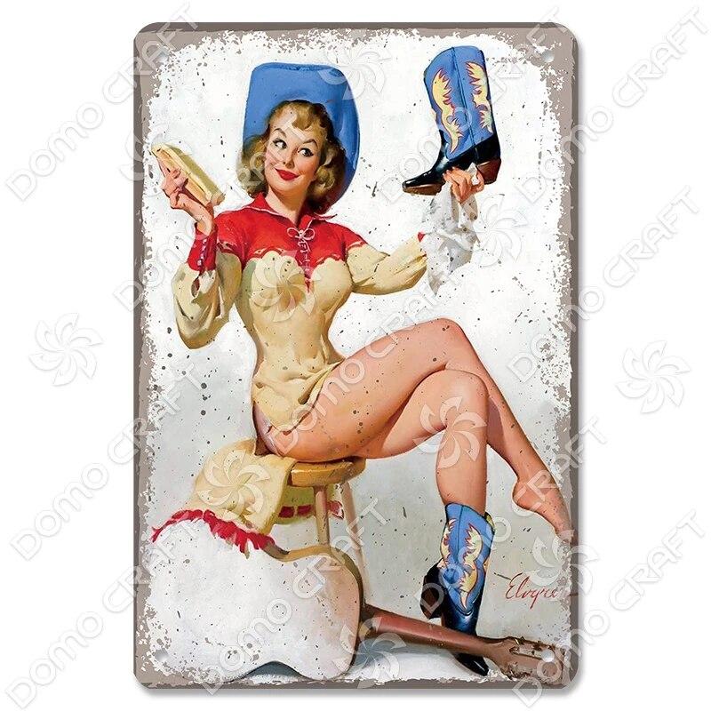 Cowgirl Tin Sign Metal Plaque Cowboy Boots Pony Metal Poster Vintage Wall Decor for Horse Riding Club Garden Home