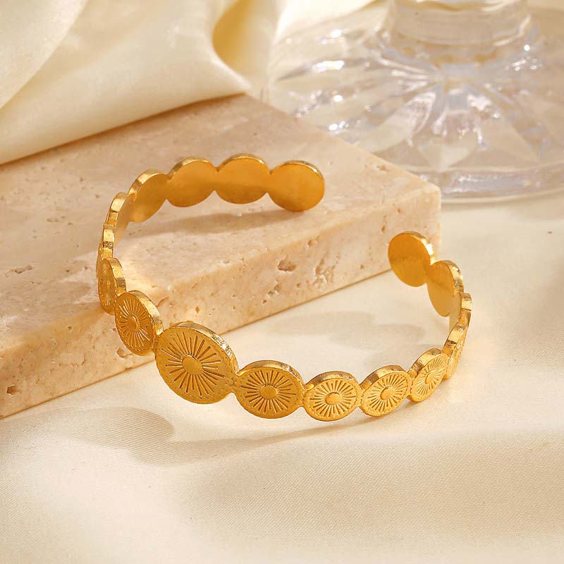 Stainless Steel Sun Cuff Bracelet For Women Vintage Gold Color Geometric Adjustable Bangles Bracelet Jewelry Gift  New