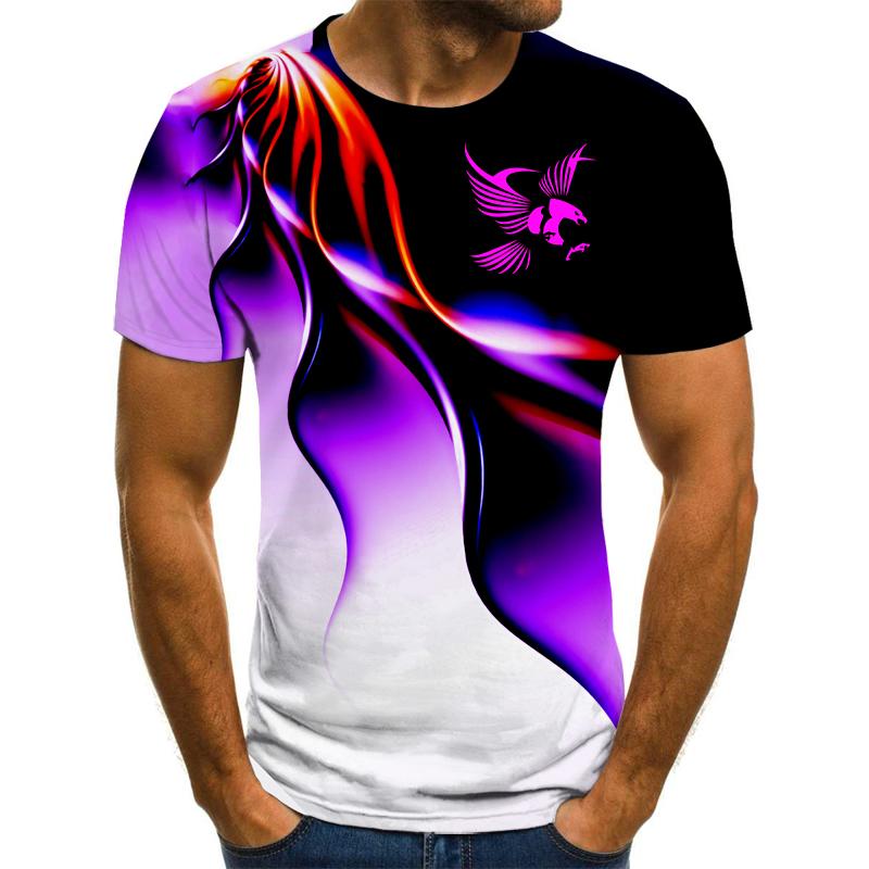 Summer Round Neck 3D Gradient Eagle Print Top Fashionable Casual Short Sleeved Men's T-shirts