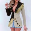 Офисная леди винтажный абстрактный принт блейзер пальто осенний отложной воротник пэчворк верхняя одежда зимние длинные рукава тонкие женские топы