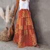Женская юбка-макси с эластичным шнурком и высокой талией, свободная, с большим подолом, трапециевидной формы, в стиле пэчворк, плиссированная, винтажная, в стиле бохо, с этническим принтом, отпускная юбка