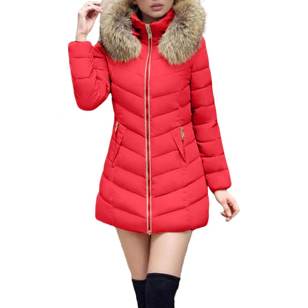 Women's Fashion Solid-Color Mid-Length Cotton Coat / Down-Filled Cotton Jacket / Thickened Slim-Fit Cotton Outerwear