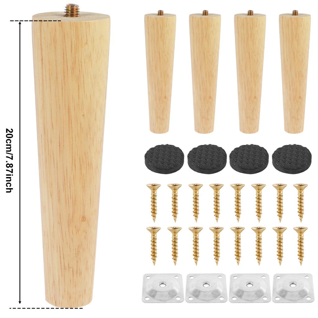 4Pcs 8/15/20/25cm Solid Wood Furniture Feets Oblique/Straight Table Furniture Leg Non-slip Chair Feet Replacement Feet Sloping