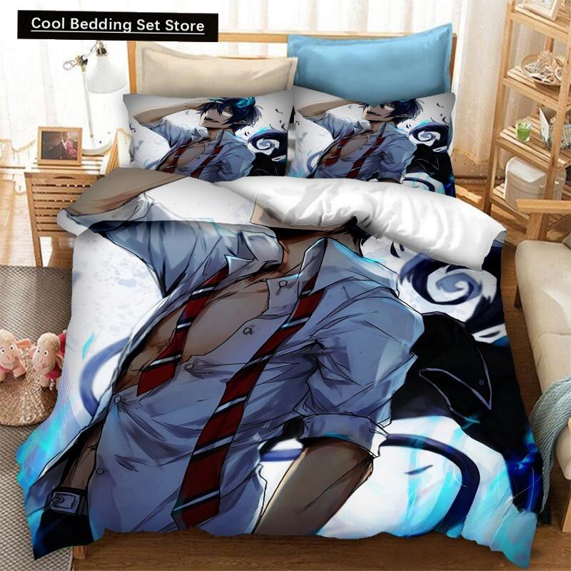 Fashion 3D Printing Anime Blue Exorcist Bedding Set Duvet Covers Pillowcases One Piece Comforter Bedding Sets Bedclothes Bed