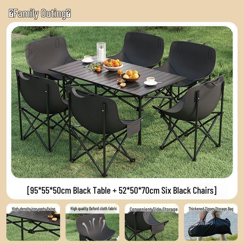 High-Back Portable Moon Chair and Folding Table Set for Camping and Picnic
